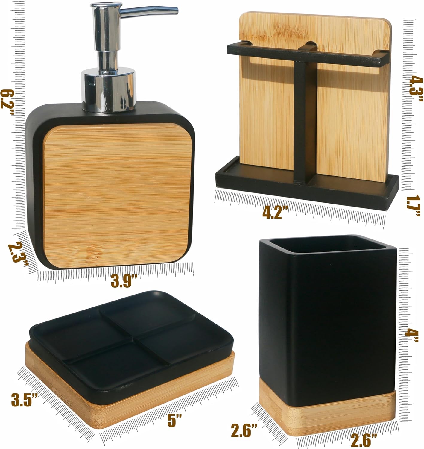 LUANT Bathroom Accessories Set Black with Bamboo
