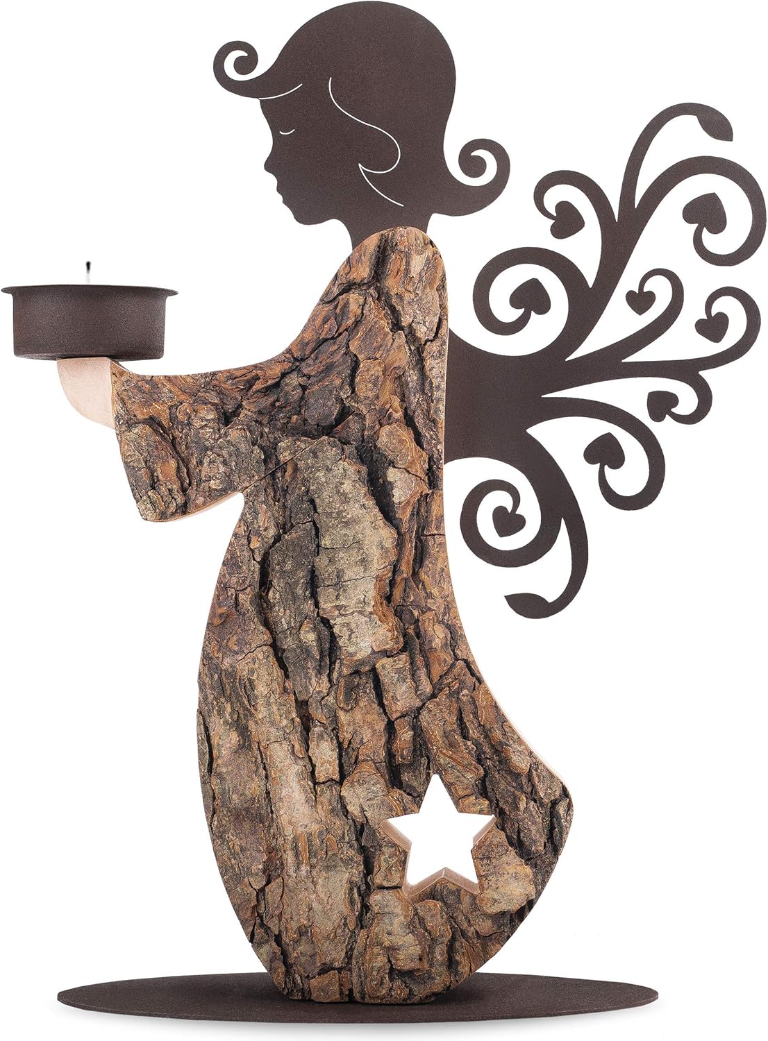 Wood Angel Tealight Candle Holder - Handcrafted Memorial Decor