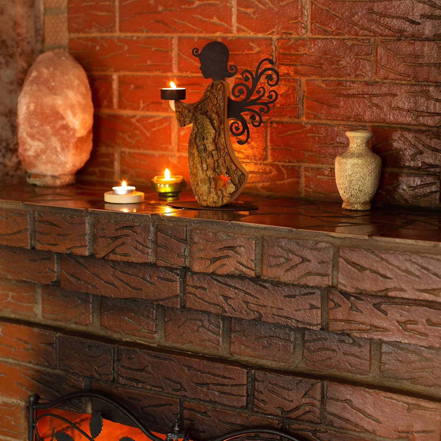 Wood Angel Tealight Candle Holder - Handcrafted Memorial Decor