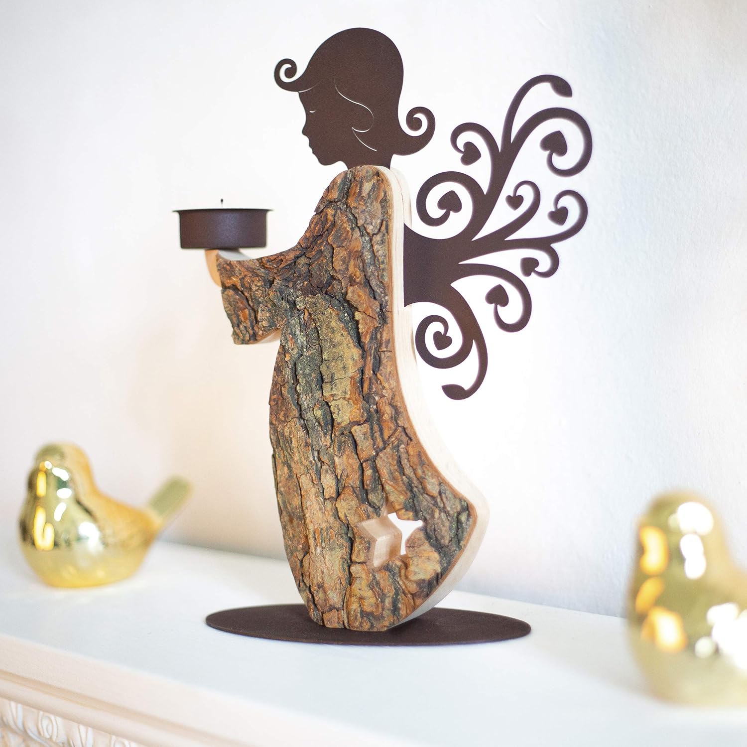 Wood Angel Tealight Candle Holder - Handcrafted Memorial Decor