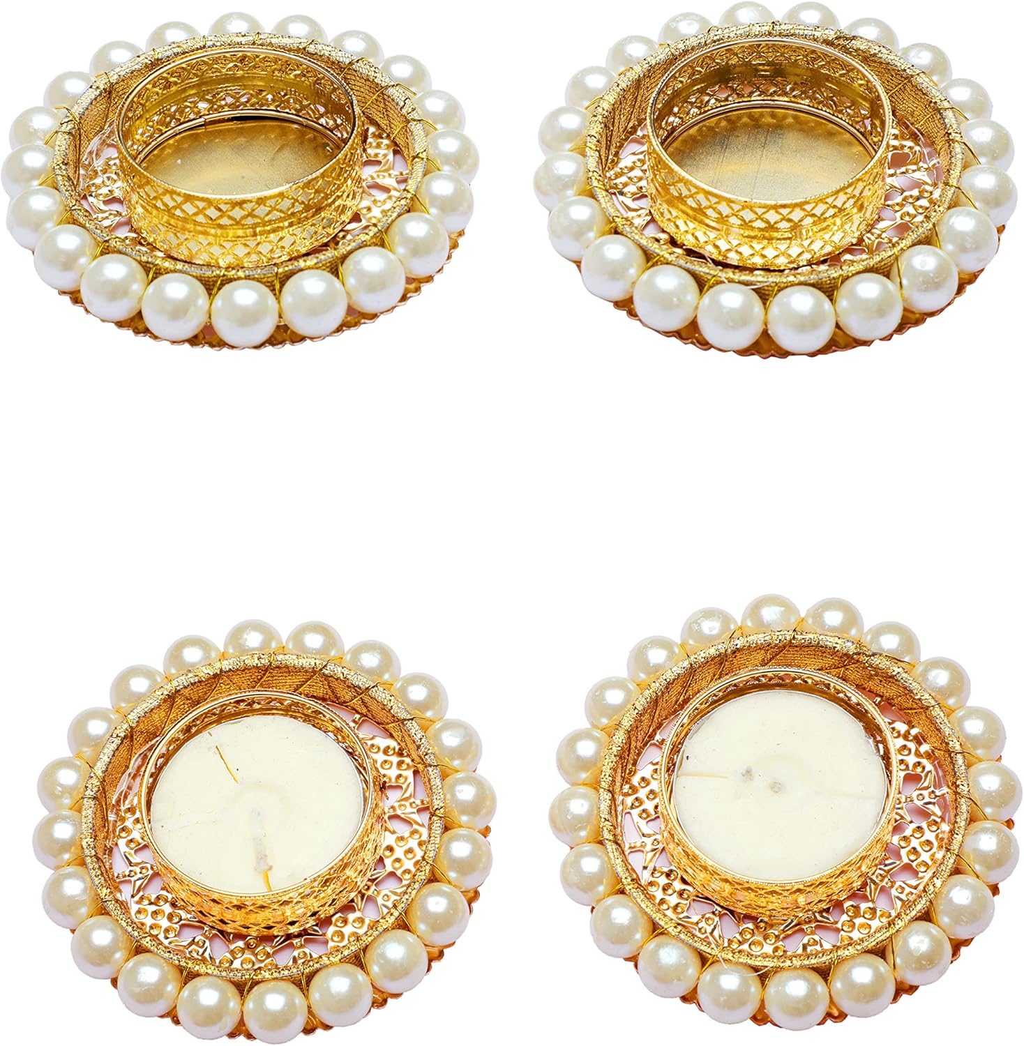 4-Piece Pearl Moti Design White Candle Holder Set