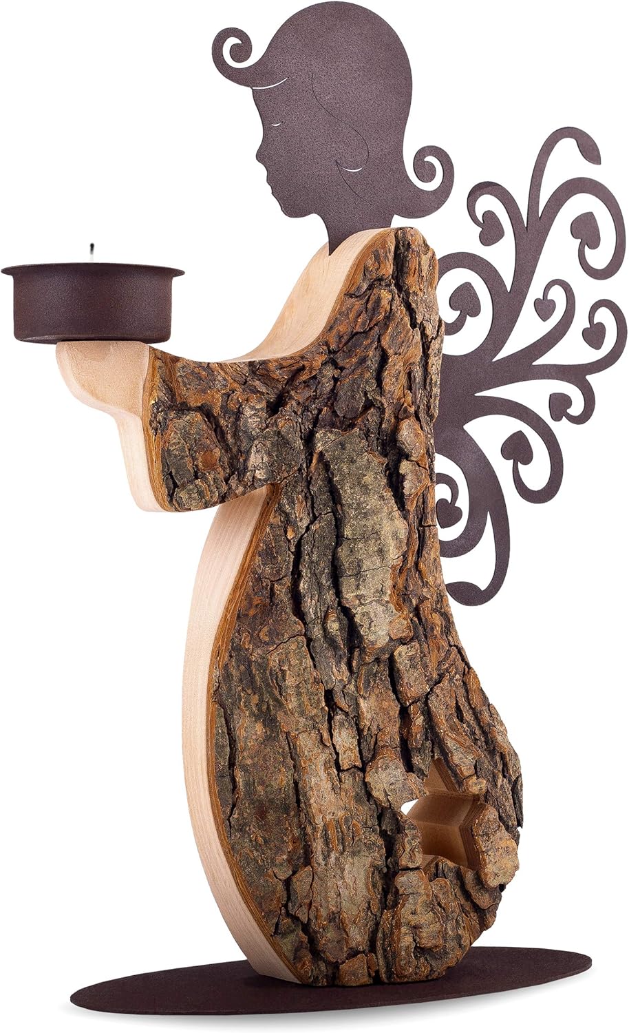 Wood Angel Tealight Candle Holder - Handcrafted Memorial Decor