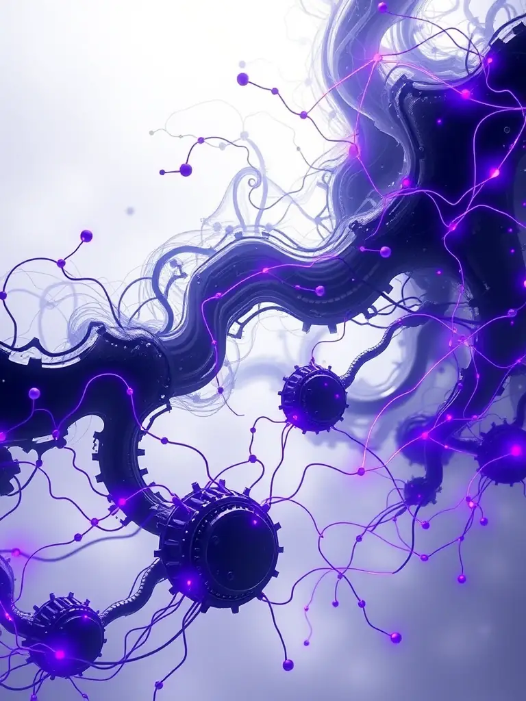 An abstract representation of dark knowledge extraction engines, showcasing the process of uncovering hidden insights from technological evolution.