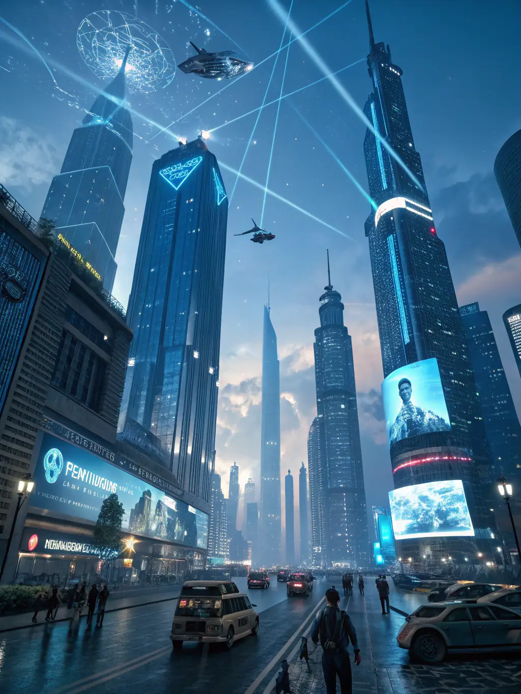 A futuristic cityscape with interconnected data streams, representing the integration of technology and urban infrastructure.