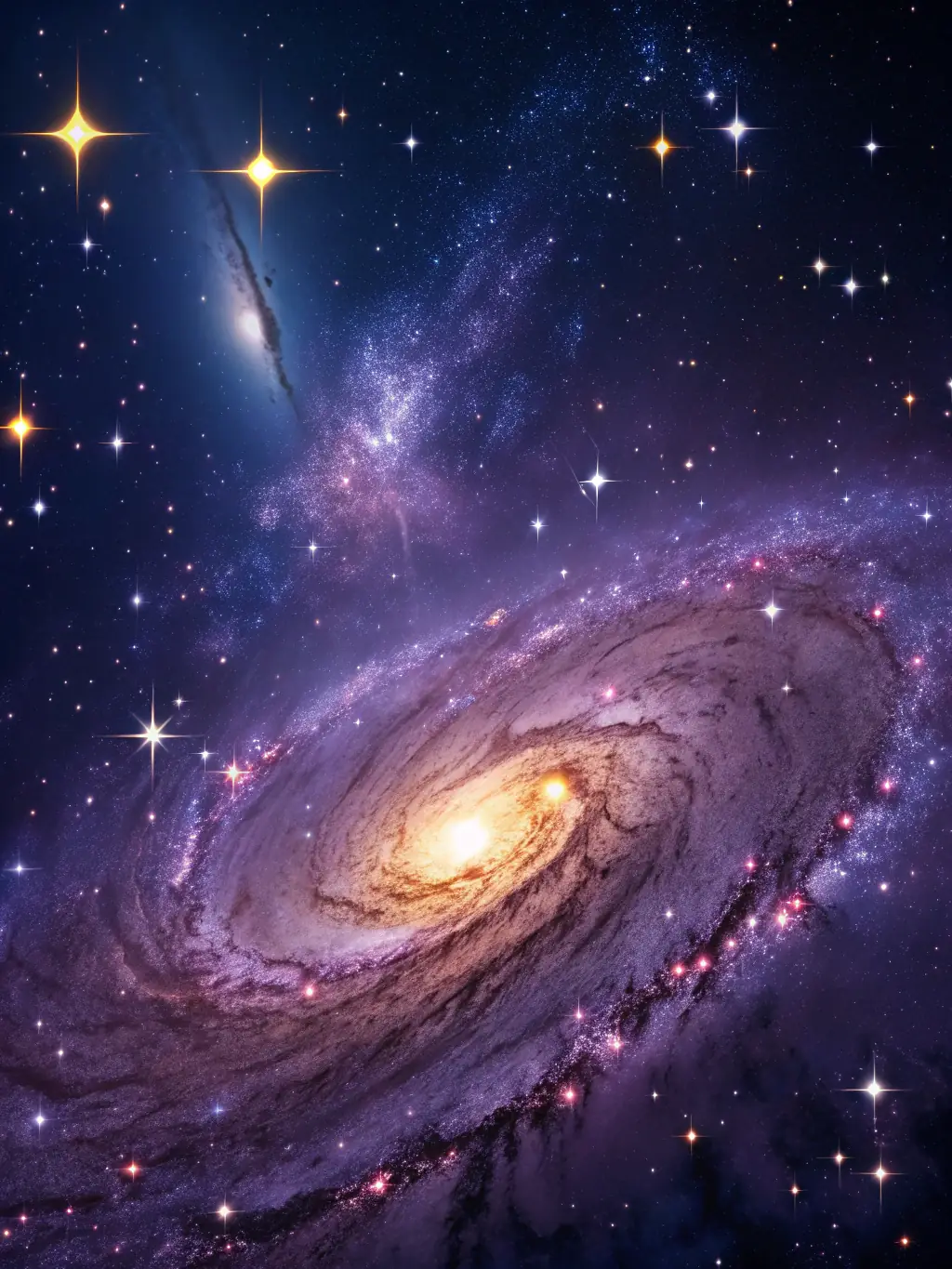A swirling galaxy with streams of light converging towards a central point, representing the Interstellar Matter Convergence Models service.